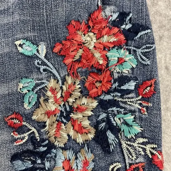 Reba Embroidered Skinny Jeans Womens 6 Floral Raw Hem Cropped Medium Rise Boho - Picture 13 of 13